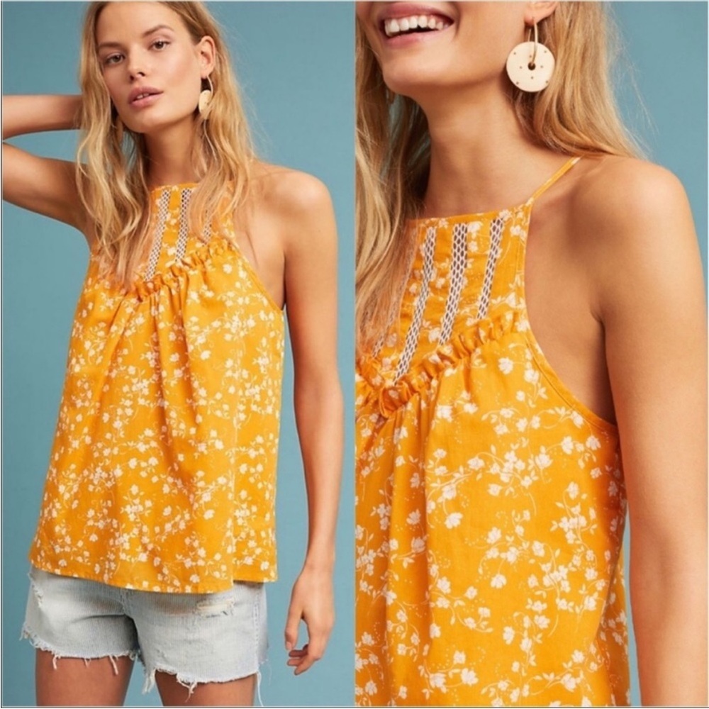 Anthropologie Maeve Martell Cut Out Floral Tank in Sunflower